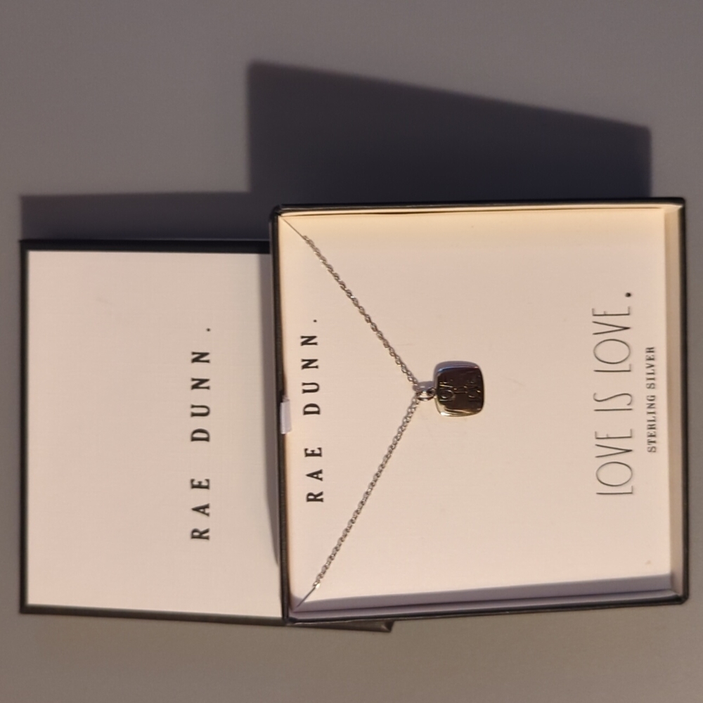 New Rae Dunn LOVE IS LOVE Necklace Sterling Silver Gift Box